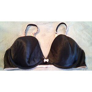 Victorias Secret Bra 36C Black with pink trim/bows lightly lined